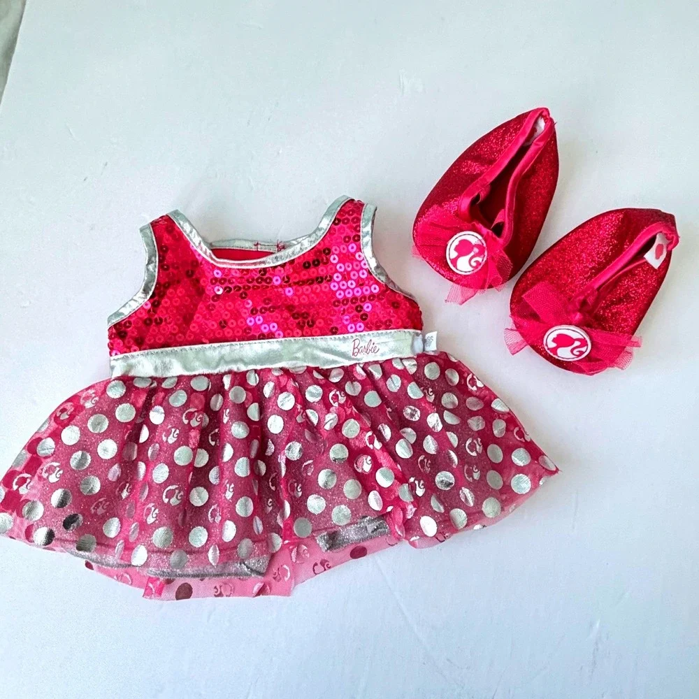 Build a Bear BAB‎ x Barbie Dress Shoes Set Glittery Pink Polka Dot Outfit
